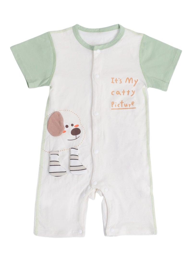 Baby Romper - Short Sleeve Cotton Bodysuit with 3D Puppy Ears, Front Snap Closure, Ultra-Light - For 6-24 Months  - Image 2