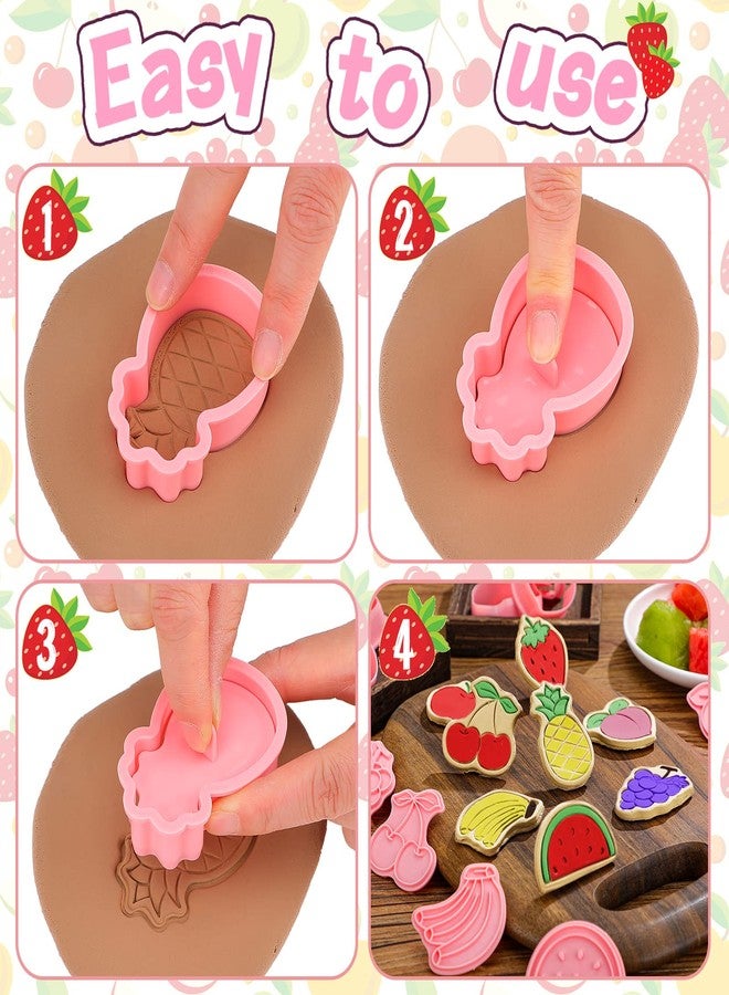 Rozer 8 Pcs Fruit Cookie Cutters with Plunger Stamps Set Christmas Fondant Cutter 3D Strawberry Apple Cherry Grape Banana Pineapple Watermelon Peach Biscuit Cookie Mold for DIY Funny Cake Baking - Image 4