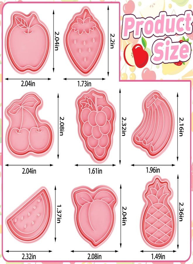 Rozer 8 Pcs Fruit Cookie Cutters with Plunger Stamps Set Christmas Fondant Cutter 3D Strawberry Apple Cherry Grape Banana Pineapple Watermelon Peach Biscuit Cookie Mold for DIY Funny Cake Baking - Image 2