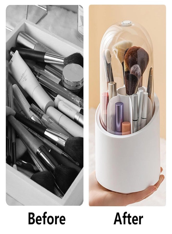 LAYZOO 360 Degree Rotating Makeup Brush Holder Organizer with Lid- Clear, Dustproof Cosmetics Brushes Organizer for Vanity, Multi-Coloured - Image 3