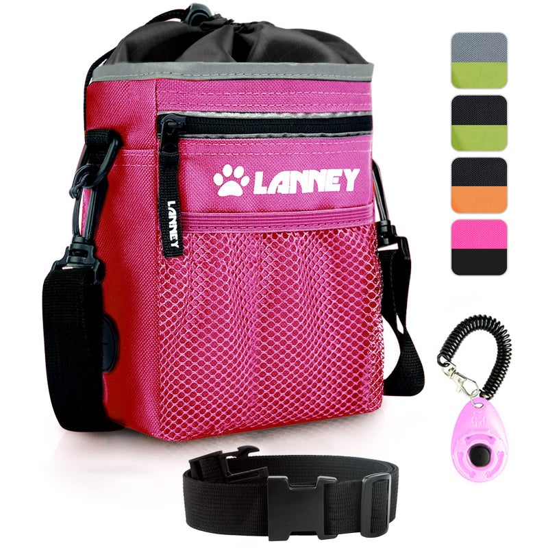 LANNEY Dog Treat Pouch Pet Training Bag for Small to Large Dogs, Treat Tote Carry Kibble Snacks Toys for Training Reward Walking, Metal Clip, Waist belt, Shoulder Strap, Poop Bag Dispenser and Clicker - Image 1
