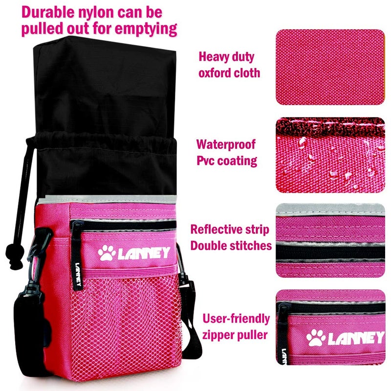 LANNEY Dog Treat Pouch Pet Training Bag for Small to Large Dogs, Treat Tote Carry Kibble Snacks Toys for Training Reward Walking, Metal Clip, Waist belt, Shoulder Strap, Poop Bag Dispenser and Clicker - Image 2