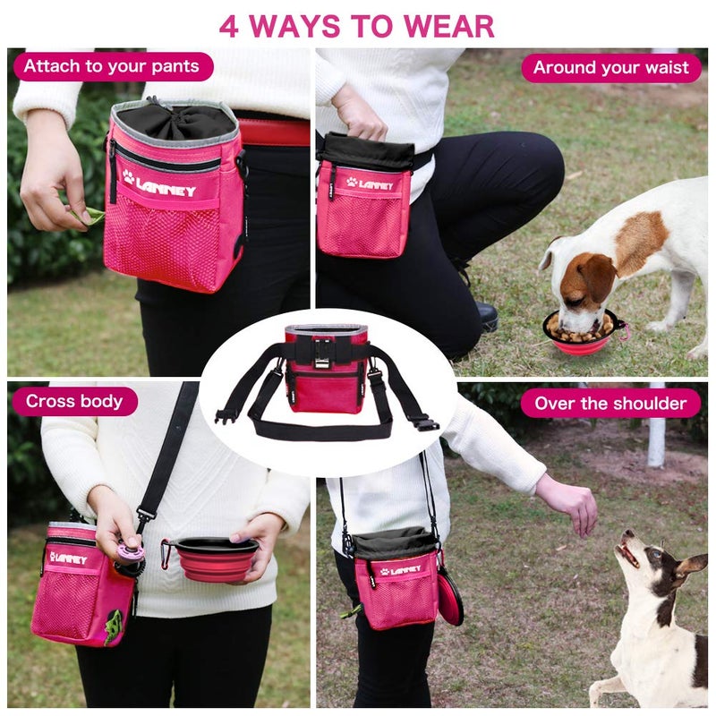 LANNEY Dog Treat Pouch Pet Training Bag for Small to Large Dogs, Treat Tote Carry Kibble Snacks Toys for Training Reward Walking, Metal Clip, Waist belt, Shoulder Strap, Poop Bag Dispenser and Clicker - Image 5