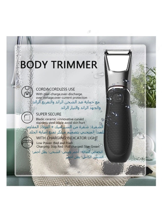 Body Trimmer for Men, Waterproof Wet/Dry Body Shaver,  Safe for Sensitive Groin & Body Area, Rechargeable Groomer with Ceramic Blade,Guide Combs, Light & Mirror - Image 2