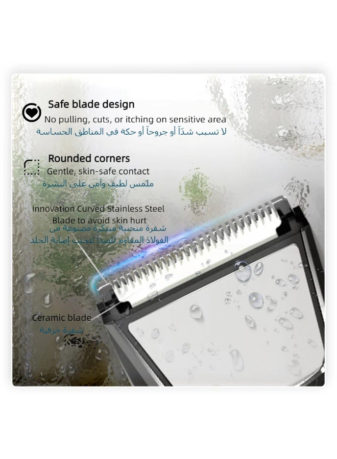 Body Trimmer for Men, Waterproof Wet/Dry Body Shaver,  Safe for Sensitive Groin & Body Area, Rechargeable Groomer with Ceramic Blade,Guide Combs, Light & Mirror - Image 3