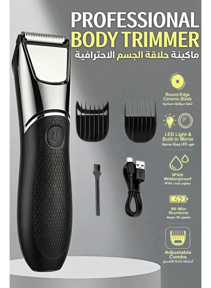 Body Trimmer for Men, Waterproof Wet/Dry Body Shaver,  Safe for Sensitive Groin & Body Area, Rechargeable Groomer with Ceramic Blade,Guide Combs, Light & Mirror - Image 1