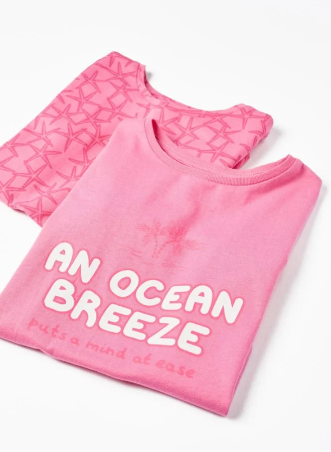 زيبي 2 Pack Cotton T-shirts 'Ocean Breeze' for Girls, Pink