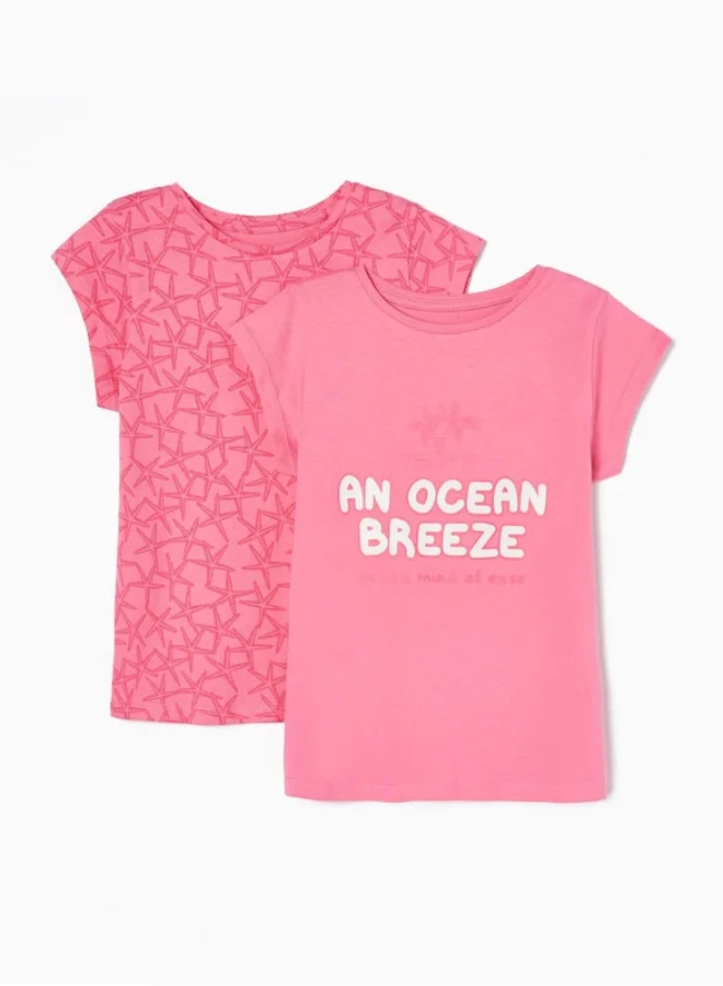 زيبي 2 Pack Cotton T-shirts 'Ocean Breeze' for Girls, Pink