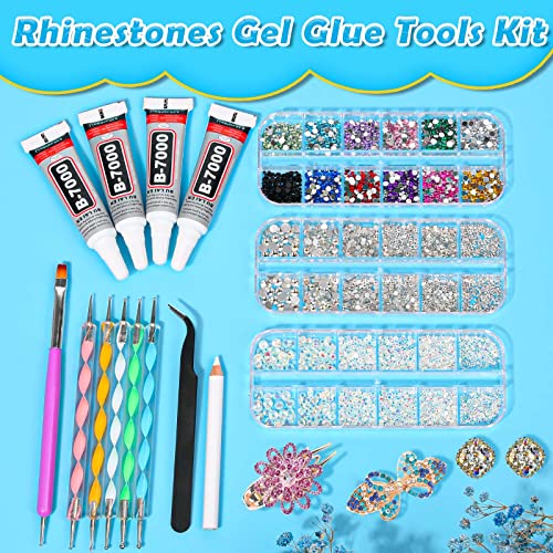 shynek B7000 Jewelry Glue with Rhinestones for Crafts, 6300Pcs Rhinestones with Gems Adhesive for Shoes Cloth Fabric with Picker Pencil for Crafting Diamond Art Graduation Cap Decorations - Image 3