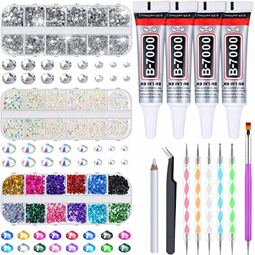 shynek B7000 Jewelry Glue with Rhinestones for Crafts, 6300Pcs Rhinestones with Gems Adhesive for Shoes Cloth Fabric with Picker Pencil for Crafting Diamond Art Graduation Cap Decorations - Image 1