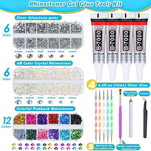 shynek B7000 Jewelry Glue with Rhinestones for Crafts, 6300Pcs Rhinestones with Gems Adhesive for Shoes Cloth Fabric with Picker Pencil for Crafting Diamond Art Graduation Cap Decorations - Image 2