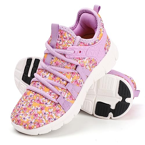 INZCOU Purple Orange Flower Mesh Running Sneakers Women's 8/7 Men's Low Top Pull-On Non Slip Casual Sports Hiking Shoes - Image 1