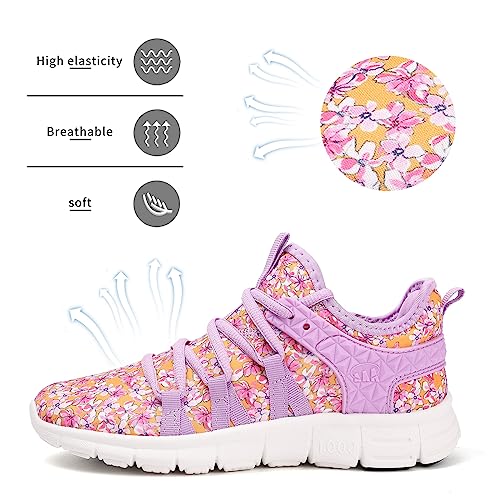 INZCOU Purple Orange Flower Mesh Running Sneakers Women's 8/7 Men's Low Top Pull-On Non Slip Casual Sports Hiking Shoes - Image 4