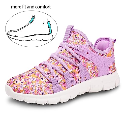 INZCOU Purple Orange Flower Mesh Running Sneakers Women's 8/7 Men's Low Top Pull-On Non Slip Casual Sports Hiking Shoes - Image 3