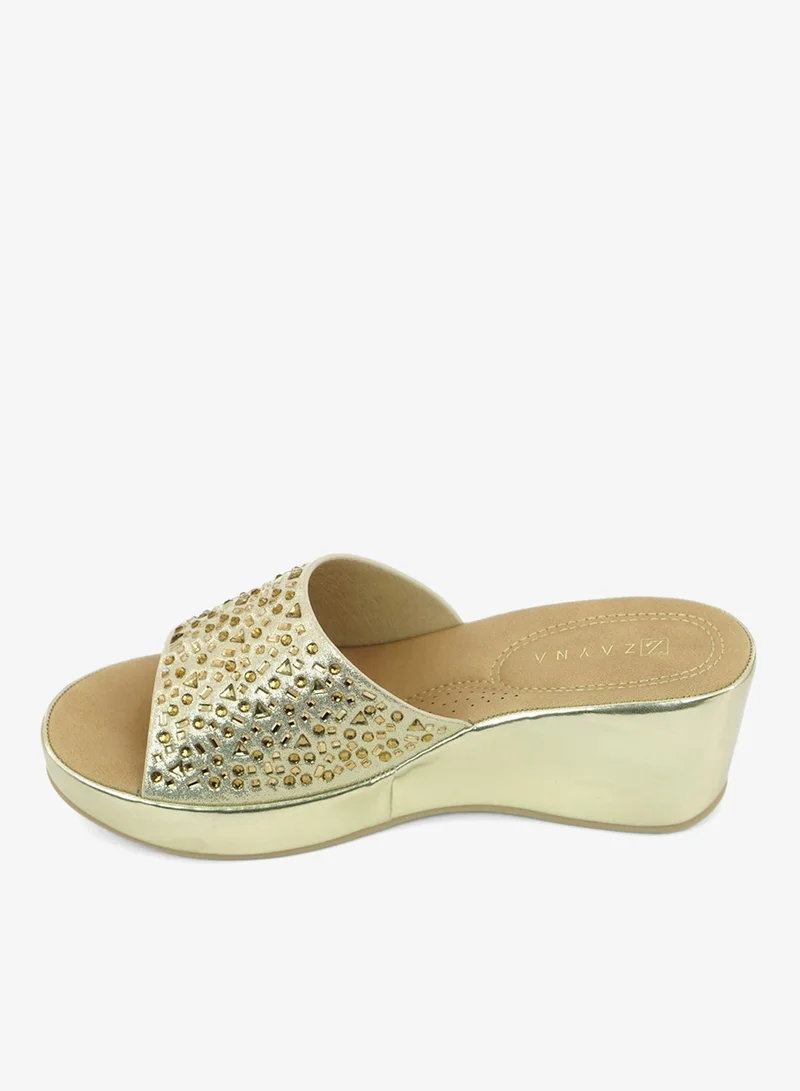 Zayna Gold 221-322 Zayna Ladies Classic Wedge Slides 3F8730-315 Gold for Women | Best Price UAE