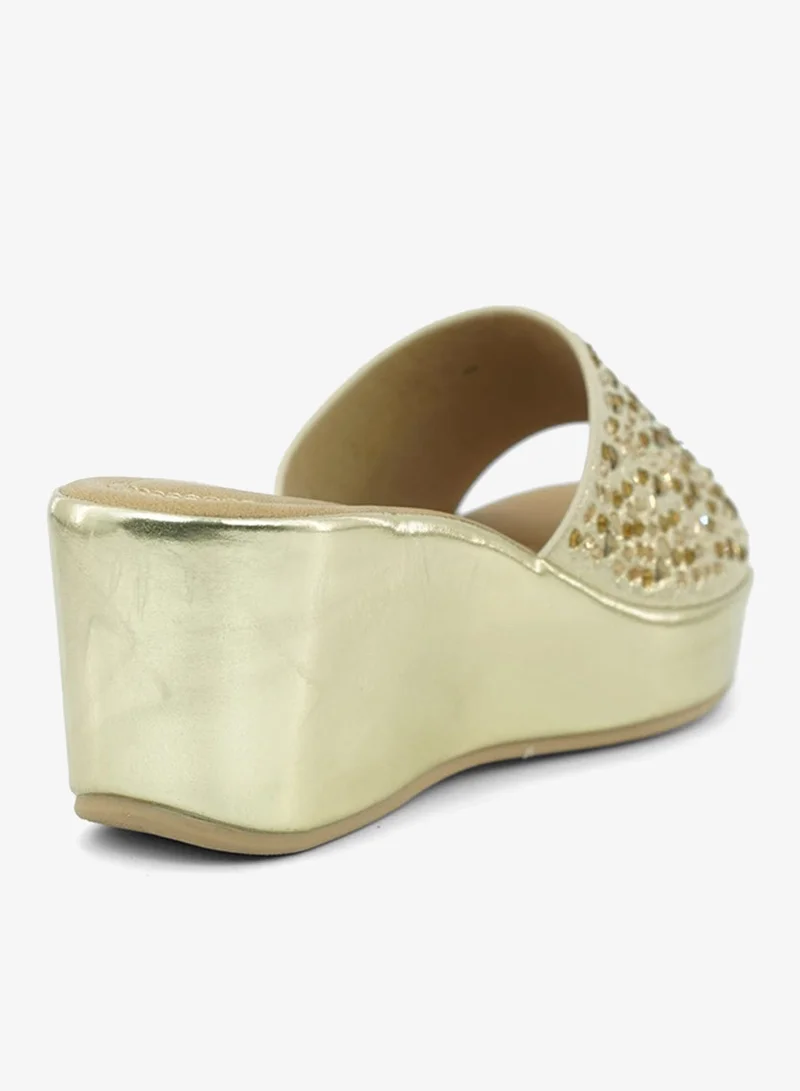 Zayna Gold 221-322 Zayna Ladies Classic Wedge Slides 3F8730-315 Gold for Women | Best Price UAE