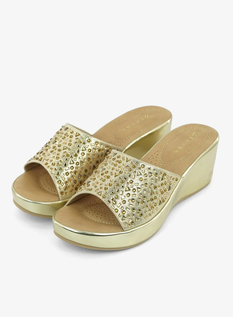 زينة 221-322 Zayna Ladies Classic Wedge Slides 3F8730-315 Gold