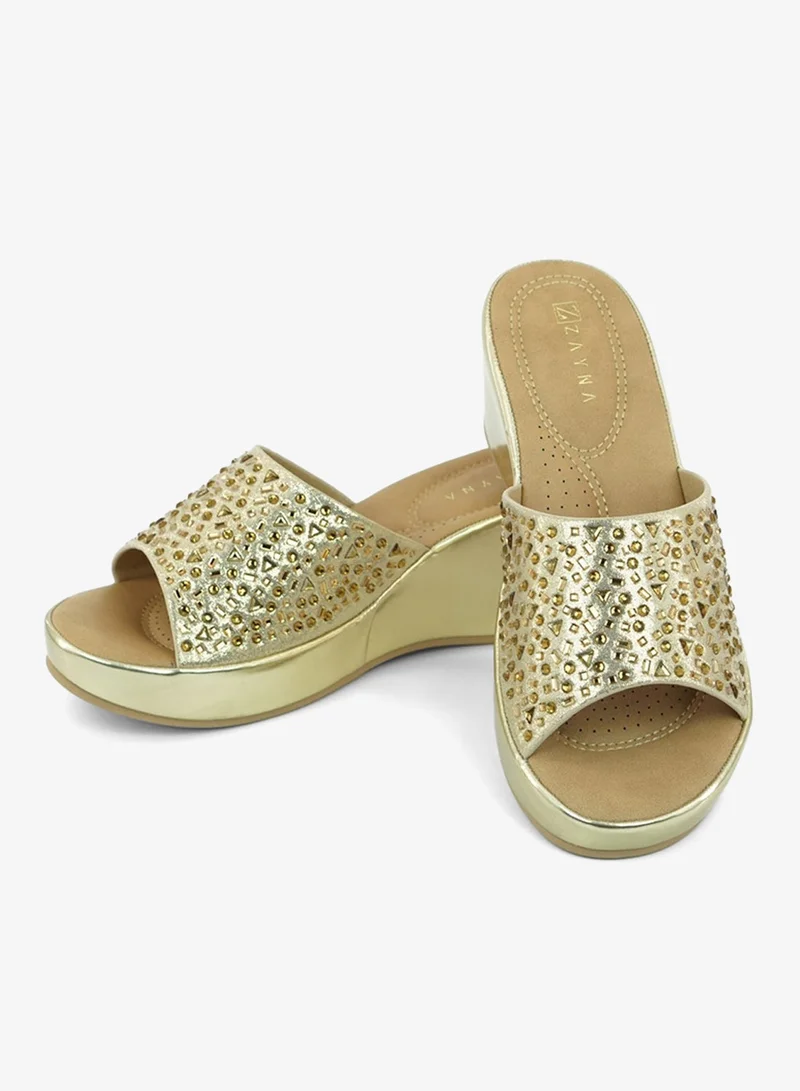 زينة 221-322 Zayna Ladies Classic Wedge Slides 3F8730-315 Gold