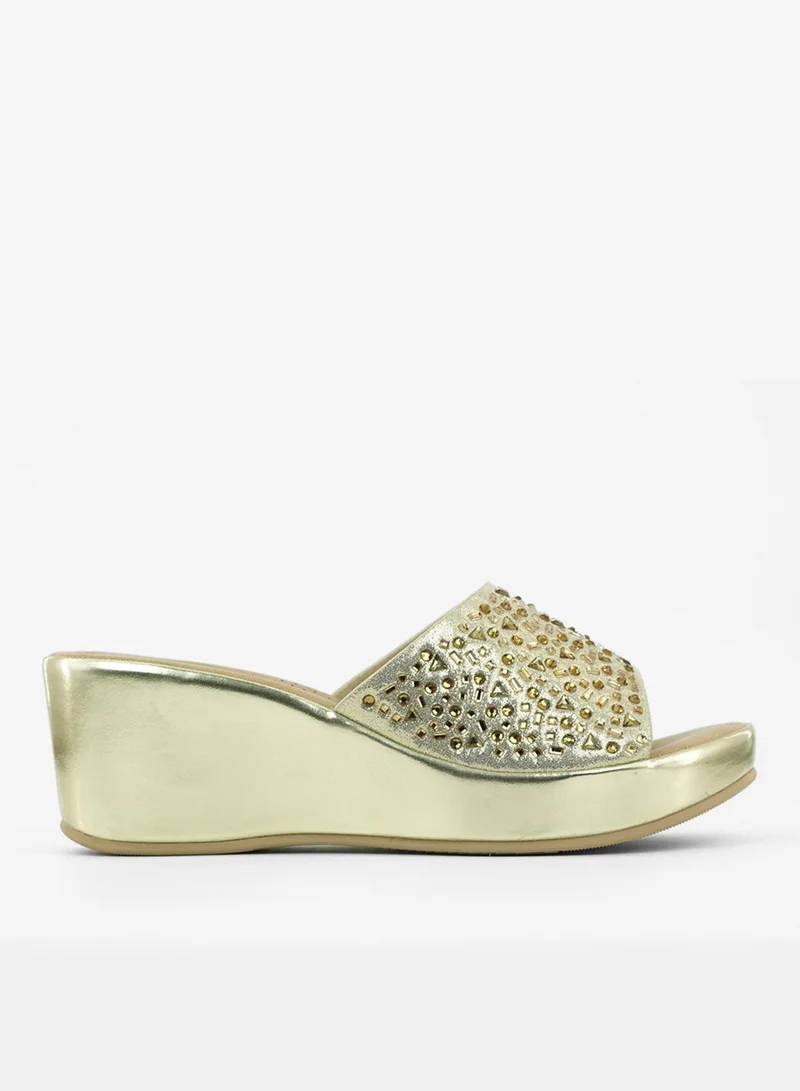 Zayna Gold 221-322 Zayna Ladies Classic Wedge Slides 3F8730-315 Gold for Women | Best Price UAE