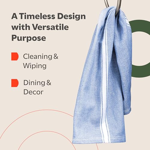 Zeppoli Classic Kitchen Towels - 15 Pack 100% Natural Cotton Towel Set, Reusable Wash Cloths, Absorbent Dish Towels, Machine Washable Hand Towels, Kitchen Essentials - 14” by 25” - Blue Base - Image 5