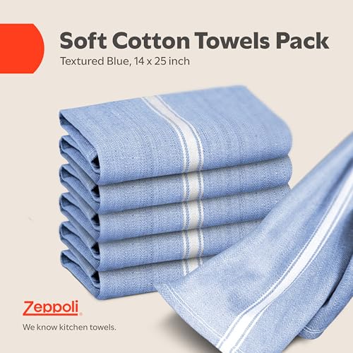 Zeppoli Classic Kitchen Towels - 15 Pack 100% Natural Cotton Towel Set, Reusable Wash Cloths, Absorbent Dish Towels, Machine Washable Hand Towels, Kitchen Essentials - 14” by 25” - Blue Base - Image 2