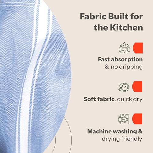 Zeppoli Classic Kitchen Towels - 15 Pack 100% Natural Cotton Towel Set, Reusable Wash Cloths, Absorbent Dish Towels, Machine Washable Hand Towels, Kitchen Essentials - 14” by 25” - Blue Base - Image 4