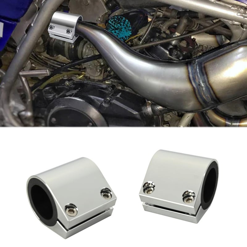Canitu 2Pcs 1 Exhaust Clamp Aluminum Butt Joint Band Sleeve Coupler High Temp Narrow Band Muffler Seal for Ends and Exhaust System Connection Yamaha Banshee 19872006 Silver - Image 2