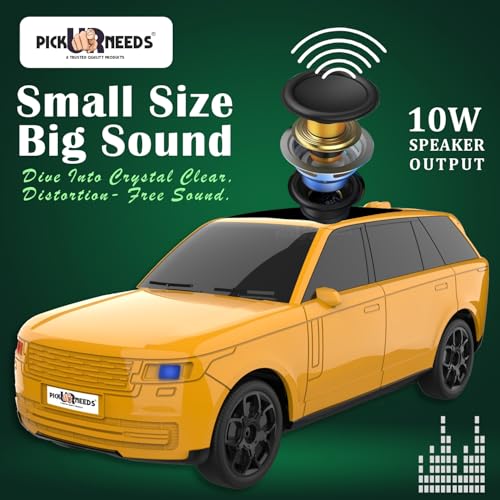 Pick Ur Needs Car Design Wireless Speaker USB/TF Card/FM Support RGB Light 1200mAh Battery 10 W Car Toy Design Bluetooth Speaker (Yellow) - Image 3