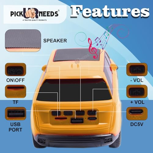 Pick Ur Needs Car Design Wireless Speaker USB/TF Card/FM Support RGB Light 1200mAh Battery 10 W Car Toy Design Bluetooth Speaker (Yellow) - Image 2