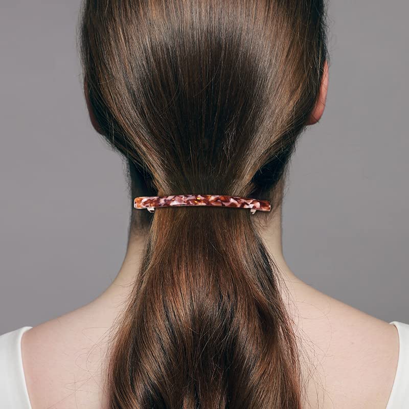 HYFEEL Long French Hair Barrettes 4 Inch Large Hair Clips for Women Thick Hair Automatic Clasp Clamp Pins Resin Nonslip Grip Ponytail Holders, Stylish Hair Accessories 3 Pack (Brown Black Purple) - Image 5