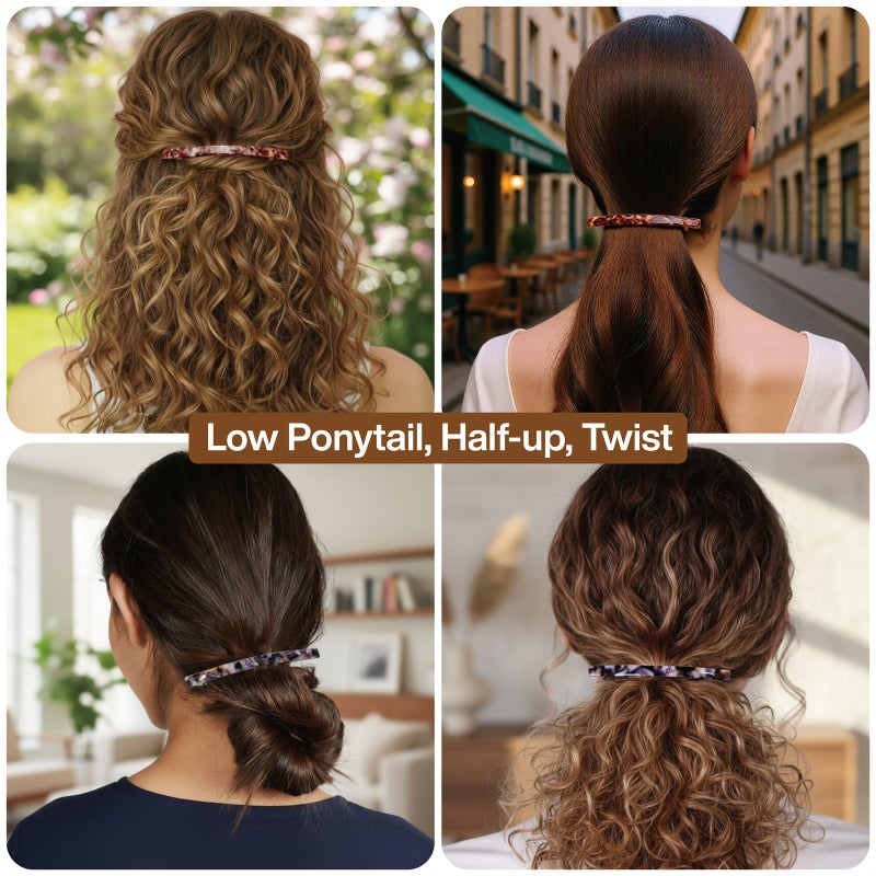 HYFEEL Long French Hair Barrettes 4 Inch Large Hair Clips for Women Thick Hair Automatic Clasp Clamp Pins Resin Nonslip Grip Ponytail Holders, Stylish Hair Accessories 3 Pack (Brown Black Purple) - Image 2