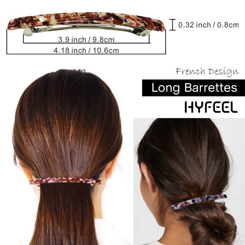 HYFEEL Long French Hair Barrettes 4 Inch Large Hair Clips for Women Thick Hair Automatic Clasp Clamp Pins Resin Nonslip Grip Ponytail Holders, Stylish Hair Accessories 3 Pack (Brown Black Purple) - Image 3