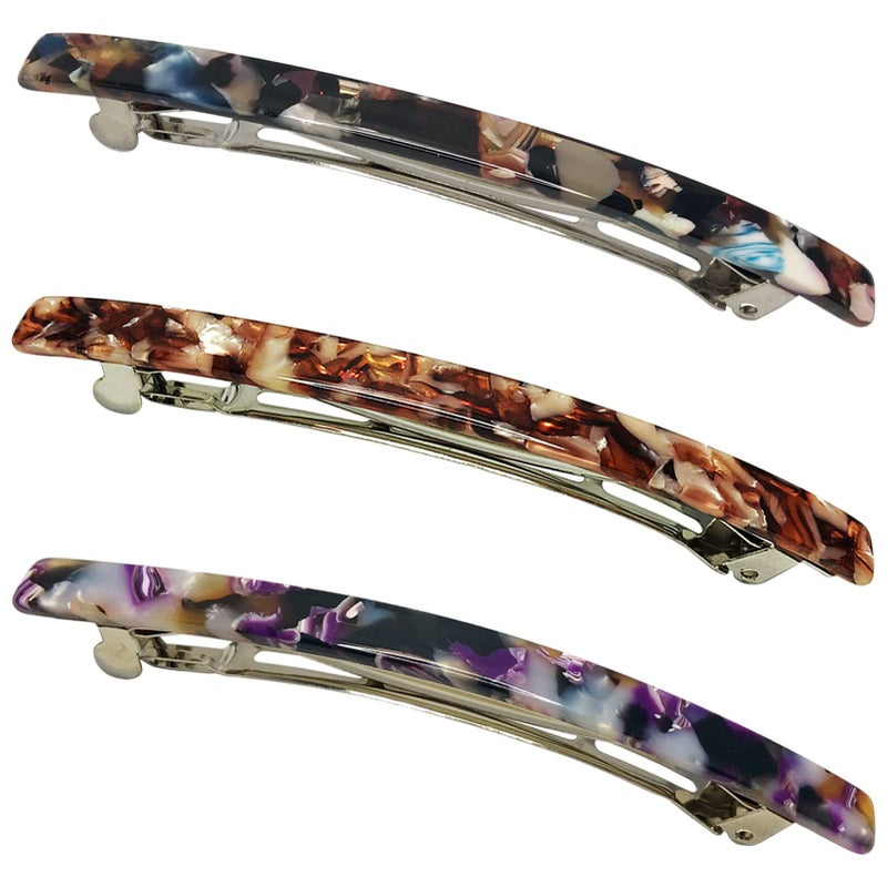 HYFEEL Long French Hair Barrettes 4 Inch Large Hair Clips for Women Thick Hair Automatic Clasp Clamp Pins Resin Nonslip Grip Ponytail Holders, Stylish Hair Accessories 3 Pack (Brown Black Purple) - Image 1