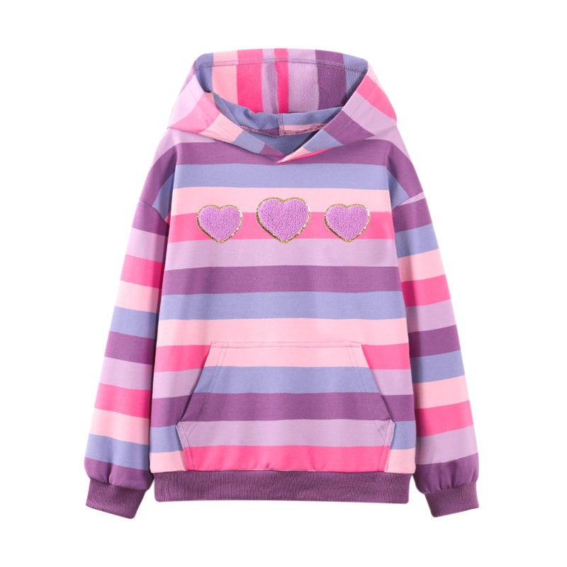 WELAKEN Rainbow Sweatshirts with Hearts for Girls Toddler & Kids Pullover Tops Cotton Hoodies - Image 1