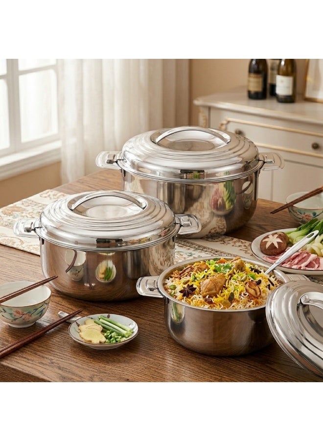 SEAGULL HOTIO 3 Piece Set Stainless Steel Hotpot 3.5L/5L/7.5L | Double Wall Insulated Casserole Set | Keeps Food Hot & Fresh for Hours | Mirror Finish | Ideal for Serving & Storage - Image 2