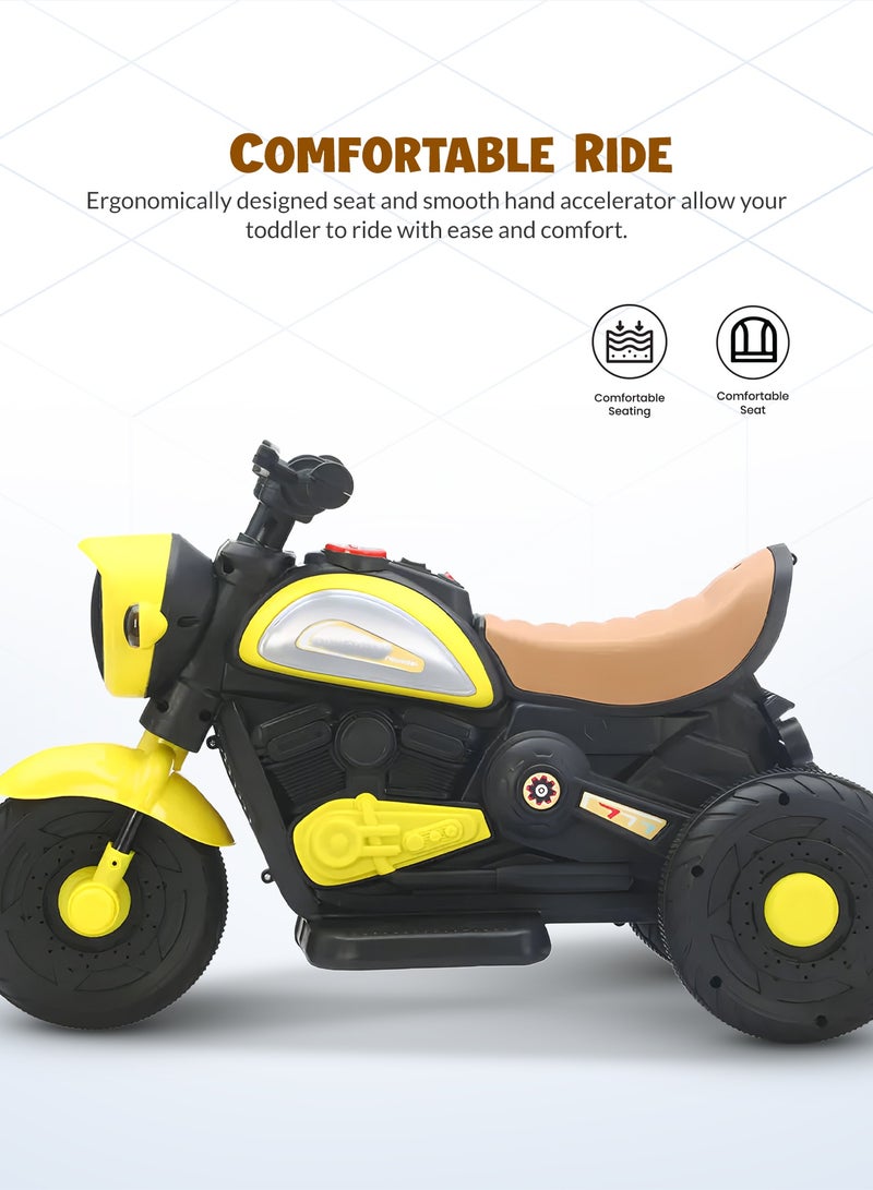 بيبي دراجة كهربائية للأطفال، دراجة أطفال مزودة بإضاءة LED وموسيقى ومُسرّع للقدمين | دراجة أطفال تعمل بالبطارية | دراجة أطفال تعمل بالبطارية للأولاد والبنات من سنة إلى أربع سنوات، لون أصفر - Image 5