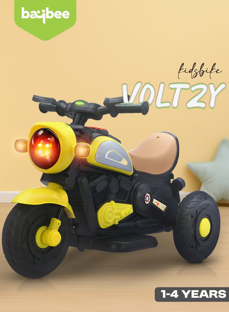 بيبي دراجة كهربائية للأطفال، دراجة أطفال مزودة بإضاءة LED وموسيقى ومُسرّع للقدمين | دراجة أطفال تعمل بالبطارية | دراجة أطفال تعمل بالبطارية للأولاد والبنات من سنة إلى أربع سنوات، لون أصفر - Image 2