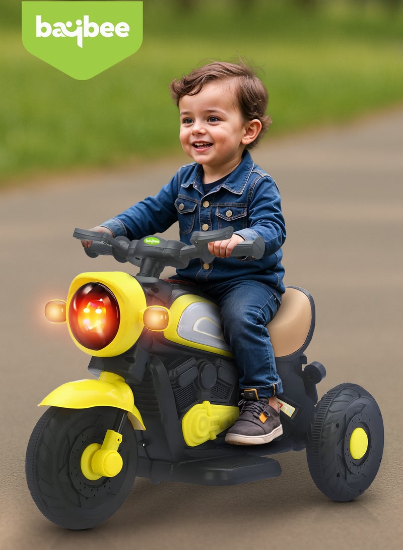 بيبي دراجة كهربائية للأطفال، دراجة أطفال مزودة بإضاءة LED وموسيقى ومُسرّع للقدمين | دراجة أطفال تعمل بالبطارية | دراجة أطفال تعمل بالبطارية للأولاد والبنات من سنة إلى أربع سنوات، لون أصفر - Image 3