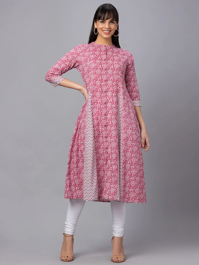 globus Women Floral Printed Pure Cotton A-Line Kurta