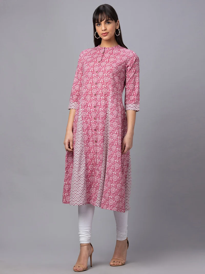 globus Women Floral Printed Pure Cotton A-Line Kurta