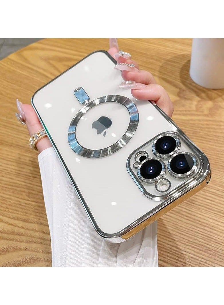 ELTRAZONE Magnetic Case for iPhone 14 Pro Max Case [Compatible with MagSafe] Camera Lens Protector Plating Luxury Cover for Women Men Clear Soft TPU Shockproof Protective Phone Case - Silver - Image 2