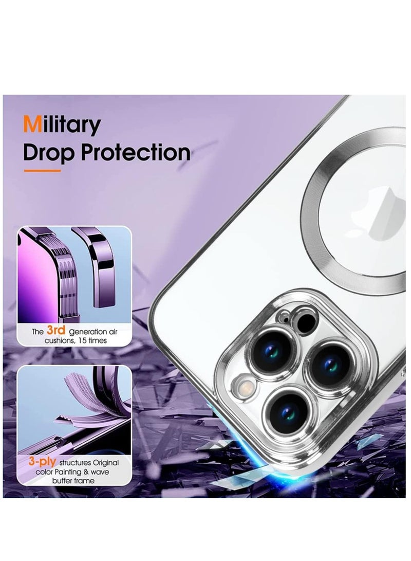ELTRAZONE Magnetic Case for iPhone 14 Pro Max Case [Compatible with MagSafe] Camera Lens Protector Plating Luxury Cover for Women Men Clear Soft TPU Shockproof Protective Phone Case - Silver - Image 5