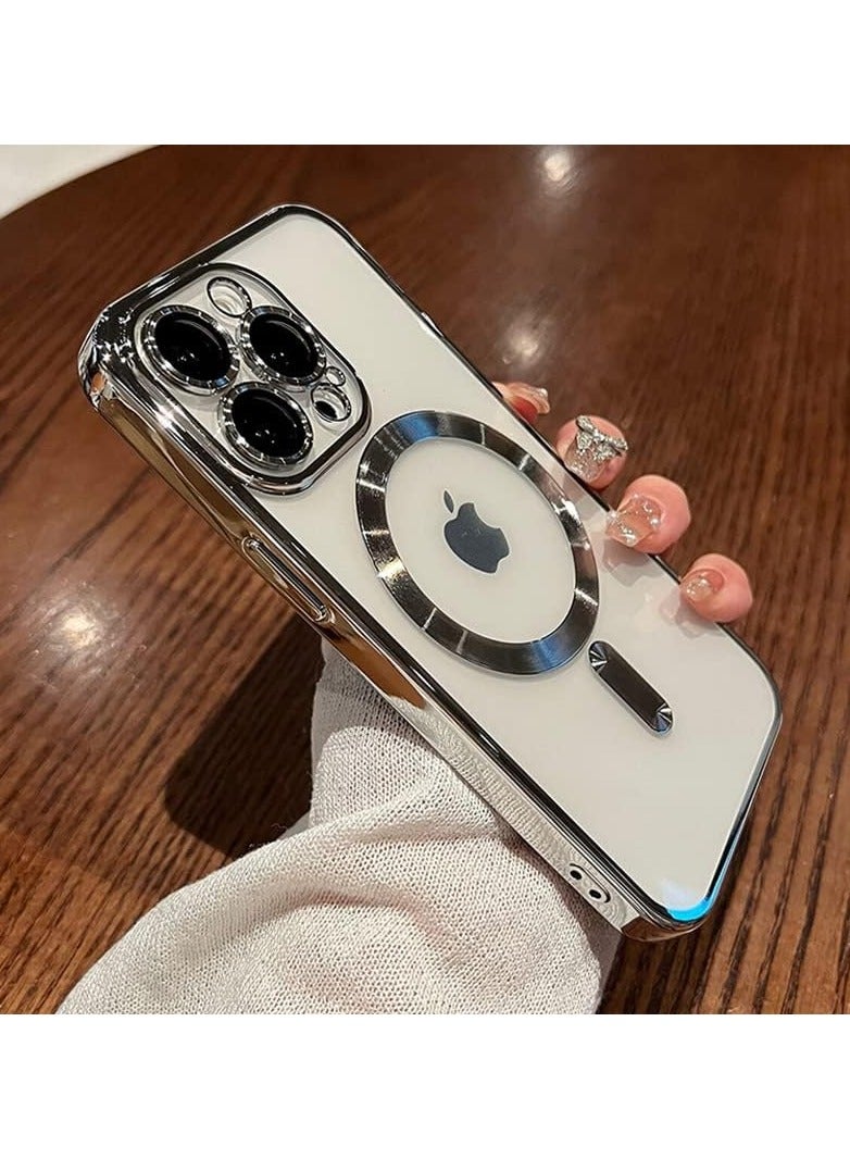 ELTRAZONE Magnetic Case for iPhone 14 Pro Max Case [Compatible with MagSafe] Camera Lens Protector Plating Luxury Cover for Women Men Clear Soft TPU Shockproof Protective Phone Case - Silver - Image 1