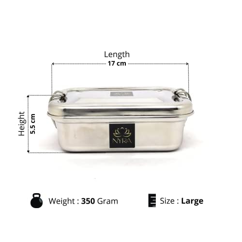 NYRA® Stainless Steel Food Pack Lunch Box for School/Office/Square Tiffin Box with Locking Clip for Kids/Adults (Large) - Image 3