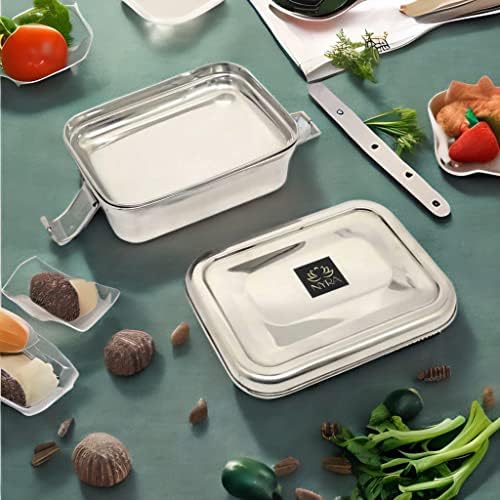 NYRA® Stainless Steel Food Pack Lunch Box for School/Office/Square Tiffin Box with Locking Clip for Kids/Adults (Large) - Image 2
