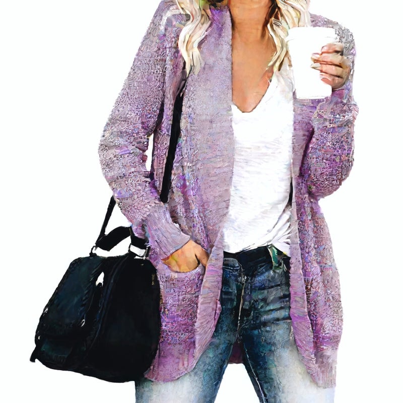Women's Open Front Cardigan Sweater with Curved Hem and Large Pockets - Image 3