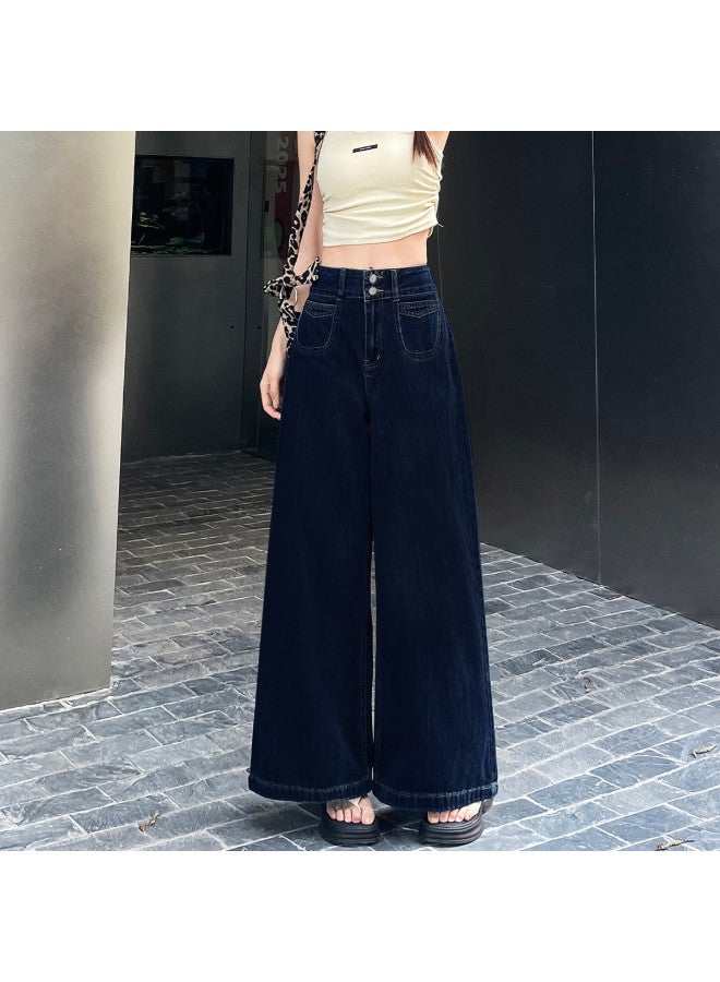 EPTISON Flowy Loose Fit Jeans For Women - Summer Vintage Stretch High Waist Wide Leg Floor-length Pants - Image 2