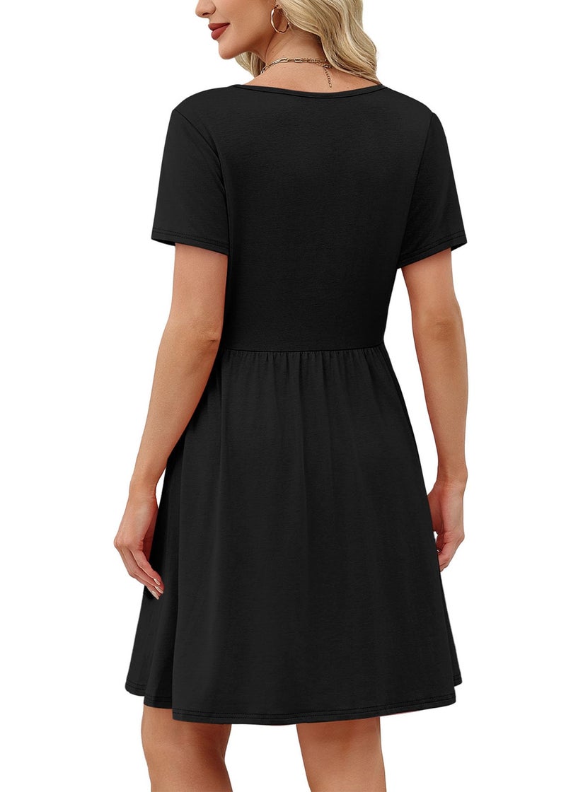 OFEEFAN Womens Dresses Black Dresses for Women 2026 Elegant Classy Summer Dresses Spring Outfits Fashion Clothing Square Neck Sundress Beach Vacation Clothes Casual Short Sleeve T Shirt Dress S - Image 5
