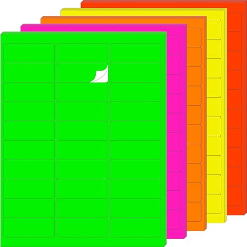 YSHIHE 1" x 2-5/8" Fluorescent Address Labels 5 Colors Neon Stickers for Inkjet or Laser Printer Moving Lables for Shipping Envelopes Envelopes and Organization - 20 Sheets 600 PCS - Image 1