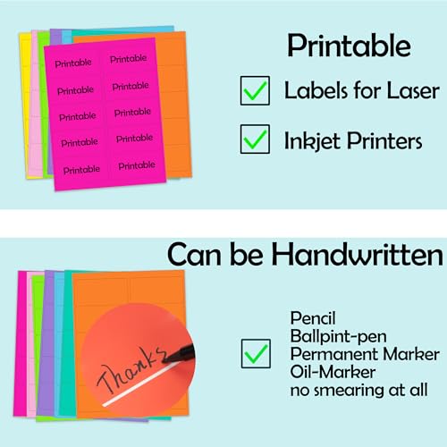 YSHIHE 1" x 2-5/8" Fluorescent Address Labels 5 Colors Neon Stickers for Inkjet or Laser Printer Moving Lables for Shipping Envelopes Envelopes and Organization - 20 Sheets 600 PCS - Image 5